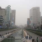 청계천 도로..황사에도 아랑곳 하지않고 봄의 정취를 느끼는 <b>인파</b>..