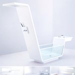 욕조, <b>싱크</b>, 샤워가 함께있는 공간 절약형 욕실