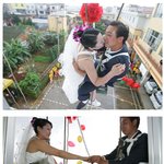 고층건물 <b>유리창</b>에서 열린 결혼식