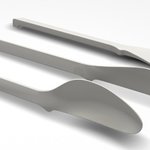 잡기 쉬운 옆으로 세운 <b>포크</b>, 나이프, 스픈