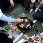점심시간학교에서맛있는고기와 라면을 해먹다...!!