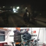 4명의 라이더의 야간 자전거 달리기 뀨읭 내가 사진도 올렷음