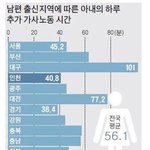 남편 <b>출신지역</b>에 따른 아내의 하루 추가 가사 노동시간