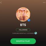 [방탄소년단] 스11포티파이 <b>월간</b> 리스너 700만 돌파