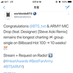 [방탄소년단] 막드뢉 10주째 빌붜드핫100 <b>랭크</b>인