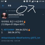 [방탄소년단] 어른하트 최근 1시간 추이