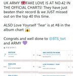 [방탄자료실] 영국 <b>Official</b> Chart 진입(싱글42위 앨범8위)