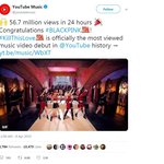 유튜브 오피셜, 블랙핑크 24시간 신기록 축하 트윗