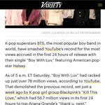 [모두드루와] 미국 버라이어티<b>피</b><b>셜</b> 방탄 24시간 유툽 기록 7800만