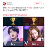 방탄 진 블랙핑크 지수 '베스트 비주얼 <b>KPOP</b> 아이돌'