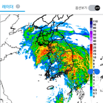 현재 위성 <b>레이더</b> 영상 강한 비구름