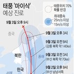 '마이삭' <b>상륙</b>지점 어디?…기상청 '경남 남해안' 미일 '더 서쪽'