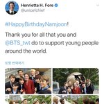 헨리에타 유니세프총재, 강경화 외교부장관한테 생일축하받는 <b>알엠</b>