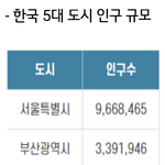 [댓글부탁해] 한국 5대 도시 <b>인구</b>봐라 ㅋㅋㅋ
