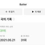 방탄 <b>버터</b>랑 엔시티127 스티커 어제자 음원순위봐