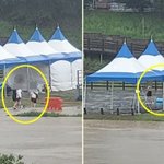 <b>홍수</b>주의보 내려져 통제된 안양천에 철없는 10대 학생들 물놀이