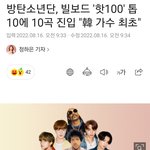 [드루와] 방탄 핫백 톱10에 10곡 올린 가수됨