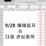[약속의8시] 9/28 매매일지 및 관심<b>종목</b>