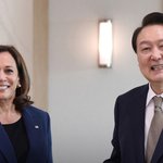 윤 대통령 "한미<b>동맹</b>, 경제기술 <b>동맹</b> 확대"…해리스 "안보...