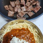 스파게티에 <b>채끝</b>등심, 첫끼