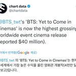 방탄 공연 영화 Yet <b>to</b> Come 어제까지 수익