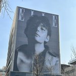 <b>엘르</b> 코리아 본사 건물에 뷔 커버 광고