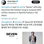 정국 <b>세븐</b> 스포티 최단 9억 스트리밍