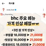불금이라 퇴근하고 <b>bhc</b> 먹을라고 했는데 가격이..