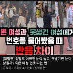 이쁜 여성과 못생긴 여성에게 번호를 물어봤을때 <b>반응차이</b>