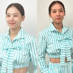 예쁜 엄마의 반란! 군살 제로 복근 드러낸 스트라이프 <b>민트</b> 셋업룩