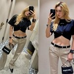 ‘43세 애둘맘’ 출근룩 맞아? 탄탄 복근 뽐낸 크롭티-베이지 <b>팬츠</b>룩