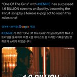 제니 <b>k팝</b> 여가수 최초 스포티 16억곡 보유