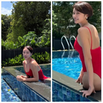 황정음, 뒤늦은 미공개 수영복 “어마어마하네”…단발+레드의 완벽...