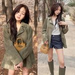 입은 ‘다리미 패밀리’ 막내! 핫한 <b>스웨이드</b> 재킷 하의실종 산책룩