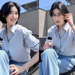 예뻤어?” 172cm 큰 키에 투명 피부 여배우, 청량 셔츠 <b>데님</b>룩