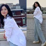 백진희, 못본새 찐해진 눈매! 생머리 훌훌 여신미 청순 <b>루즈</b>핏 셔츠룩