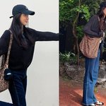 가방에 힘 좀 준 멋잘알! 니트에 <b>데님</b> 청순하게 어울린 봄 외출룩