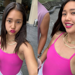 오마이걸 <b>미미</b>, '노브라 수영복' 입고 당당 거리 활보.."행복이...