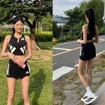 에이핑크 오하영, 직각 어깨+마네킹 비율 애슬레저 룩‥폭염 뚫고...