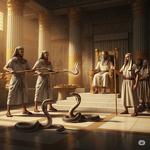 외경으로 풀리다 - 파라오 앞 <b>아론</b>이 지팡이로 뱀을 만들고 발람의...