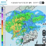 이시간현재 <b>레이더</b> 영상.우리나라로 매우 강한 비구름 진입중