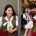 만삭 맞아? '딸 임신' 이시영, 꽃다발 들고 수줍은 <b>D</b>라인 보니