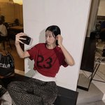 류다인, 빨간 티에 <b>호피</b> 패션으로 뽐낸 모델 비주얼