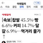 45.5%·빵 6.6%·커피 14.7%·<b>달걀</b> 6.9%…먹거리 물가↑