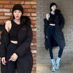 175Cm 롱 패딩 여신! 레깅스&amp;<b>비니</b>와 찰떡 비현실 비율 롱 패딩룩