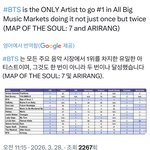 [군대] 아리랑앨범 전세계 큰 음원시장 오피셜 <b>차트</b> 1위 올킬!