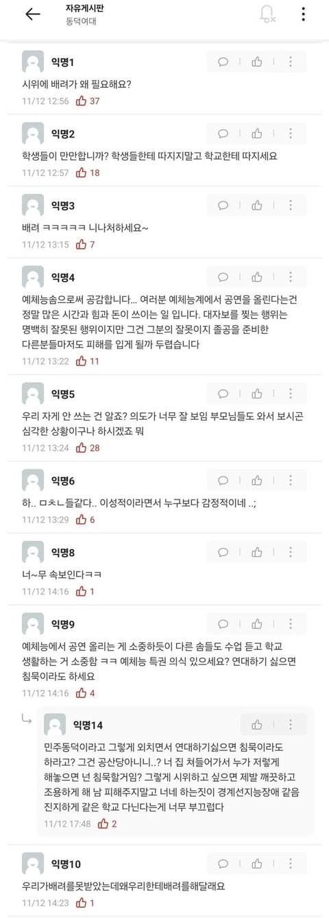 동덕여대 최대 피해자는 음대생들이에요