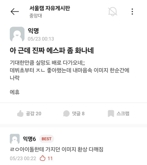 에스파 중앙대 축제 가지고 어쩌구...