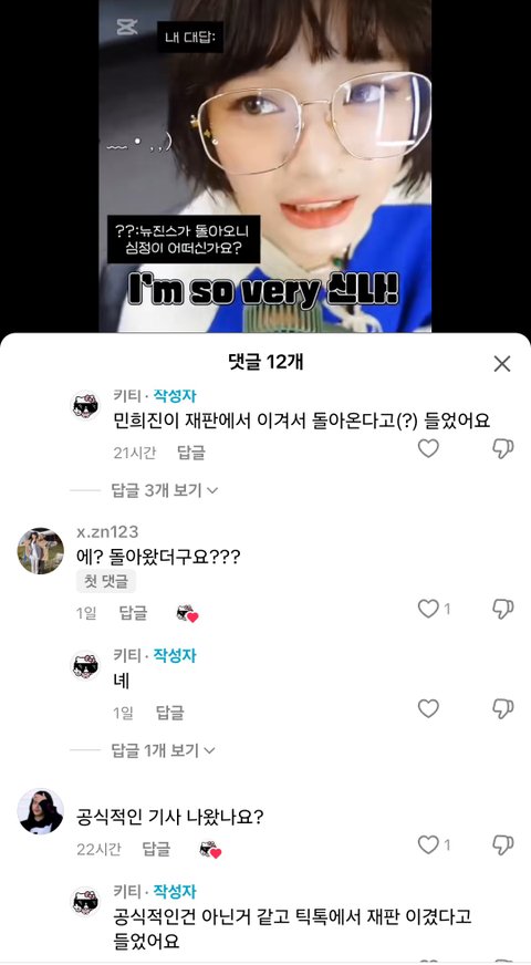너네 틱톡 뉴진스 여론 봄?