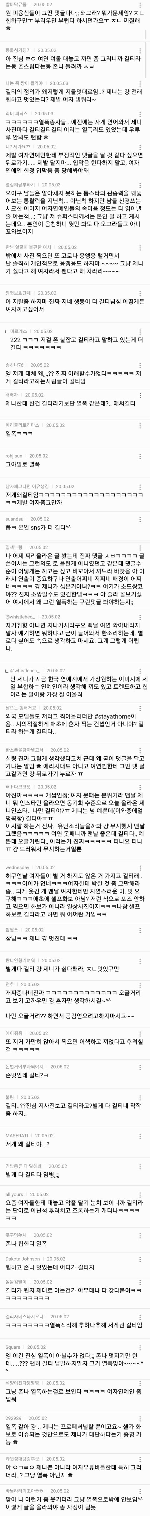 여자들이 여자연예인들에게 "길티" 라고 하는 수위